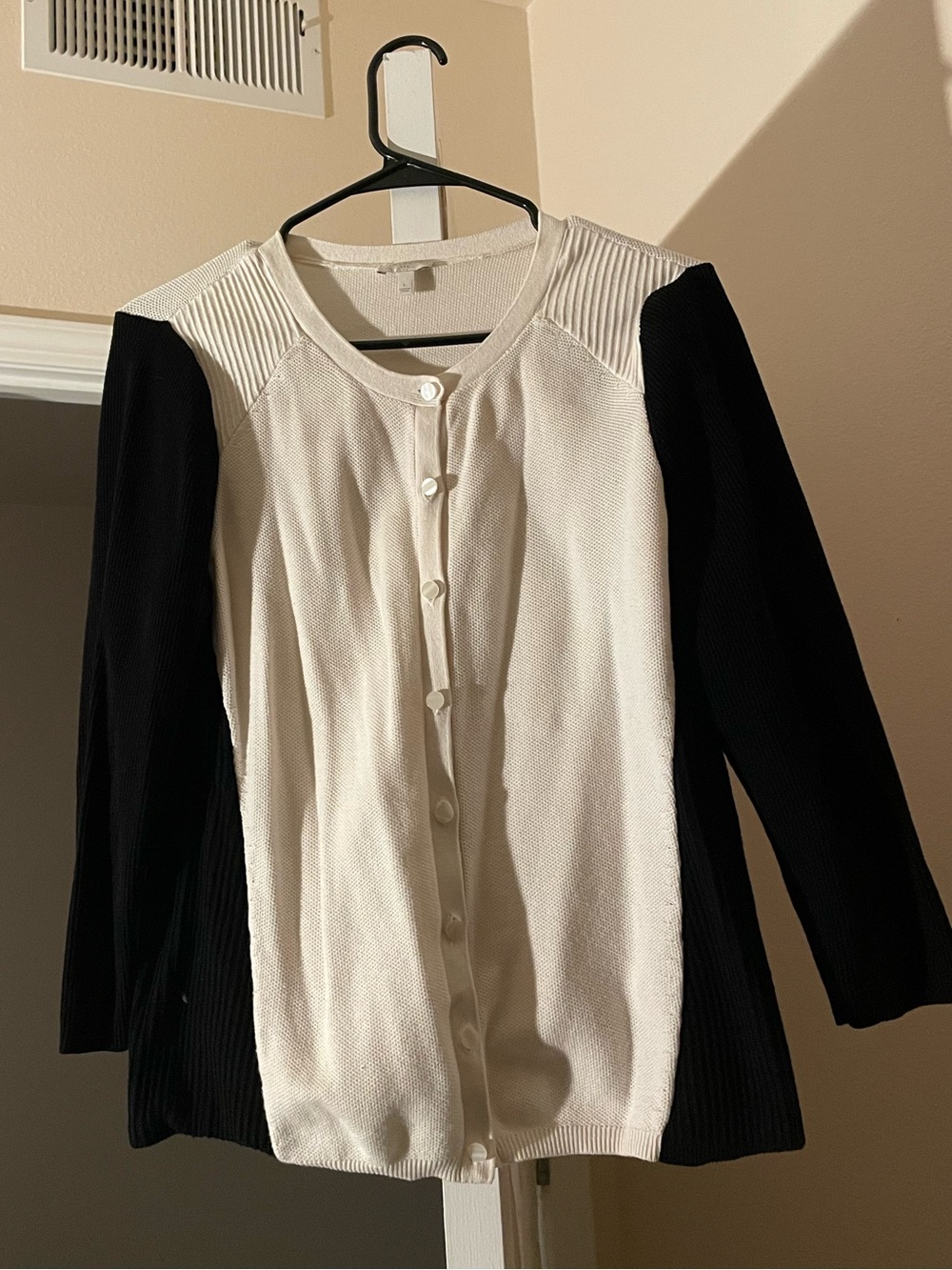 Talbots Two-Tone Button Front Cardigan - Black & White
